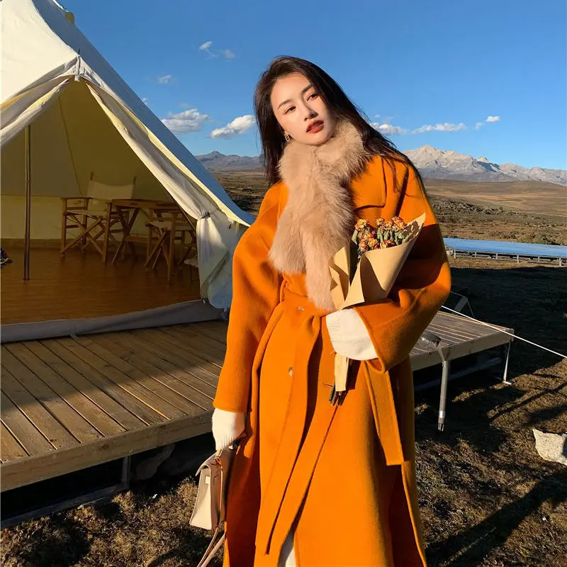 Autumn and Winter Korean Version Retro Over Knee Suit Woolen Coat Women's Loose and Slim Medium Length Thickened Woolen Coat 
Autumn and Winter Korean Version Retro Over Knee Suit Woolen Coat Women's Loose and Slim Medium Length Thickened Woolen Coat