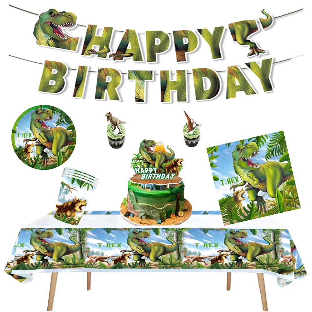 

New Jurassic World Dinosaur Themed Disposable Tableware Jungle Safari Dinner 123St Number Balloon Cake Wild Roar Boy Happy Birth
