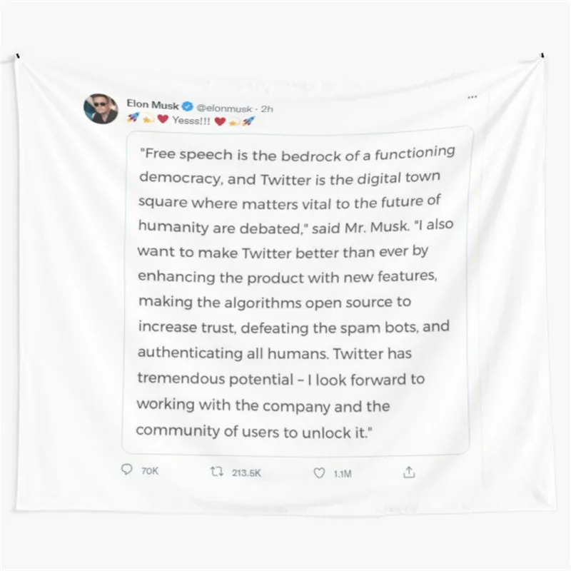Elon Musk CEO of Twitter Tapestry Wall Hanging Art for Bedroom Living Room Decor College Dorm Party Backdrop
Elon Musk CEO of Twitter Tapestry Wall Hanging Art for Bedroom Living Room Decor College Dorm Party Backdrop