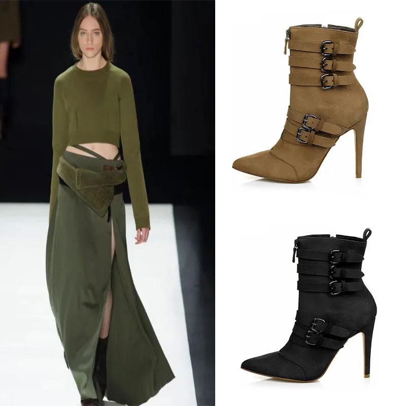 Pointed Toe Ladies Nude Boots Brand New Stiletto Heel/Side Zip/Belt Buckle/Brown/Black Suede Buckle Sexy Booties Size 43
Pointed Toe Ladies Nude Boots Brand New Stiletto Heel/Side Zip/Belt Buckle/Brown/Black Suede Buckle Sexy Booties Size 43