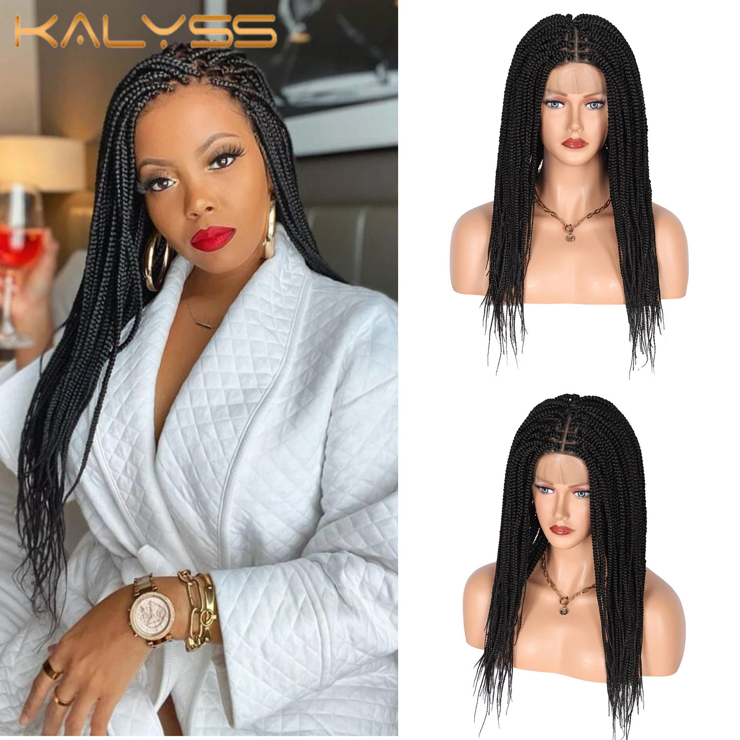 

Kalyss 24 дюйма 360 полный кружевной передний Плетеный женский синтетический парик без узлов в коробке для черных женщин