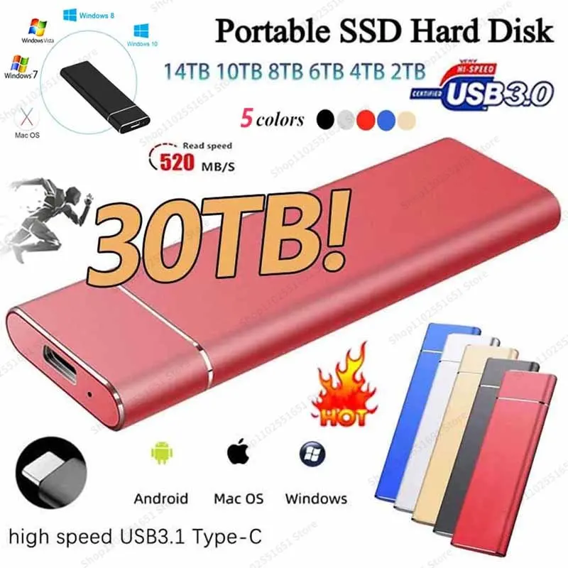 Portable SSD High-speed Mobile Solid State Drive 2TB 4TB 16TB 30TB SSD Mobile Hard Drives External Storage Decives for Laptop
Portable SSD High-speed Mobile Solid State Drive 2TB 4TB 16TB 30TB SSD Mobile Hard Drives External Storage Decives for Laptop