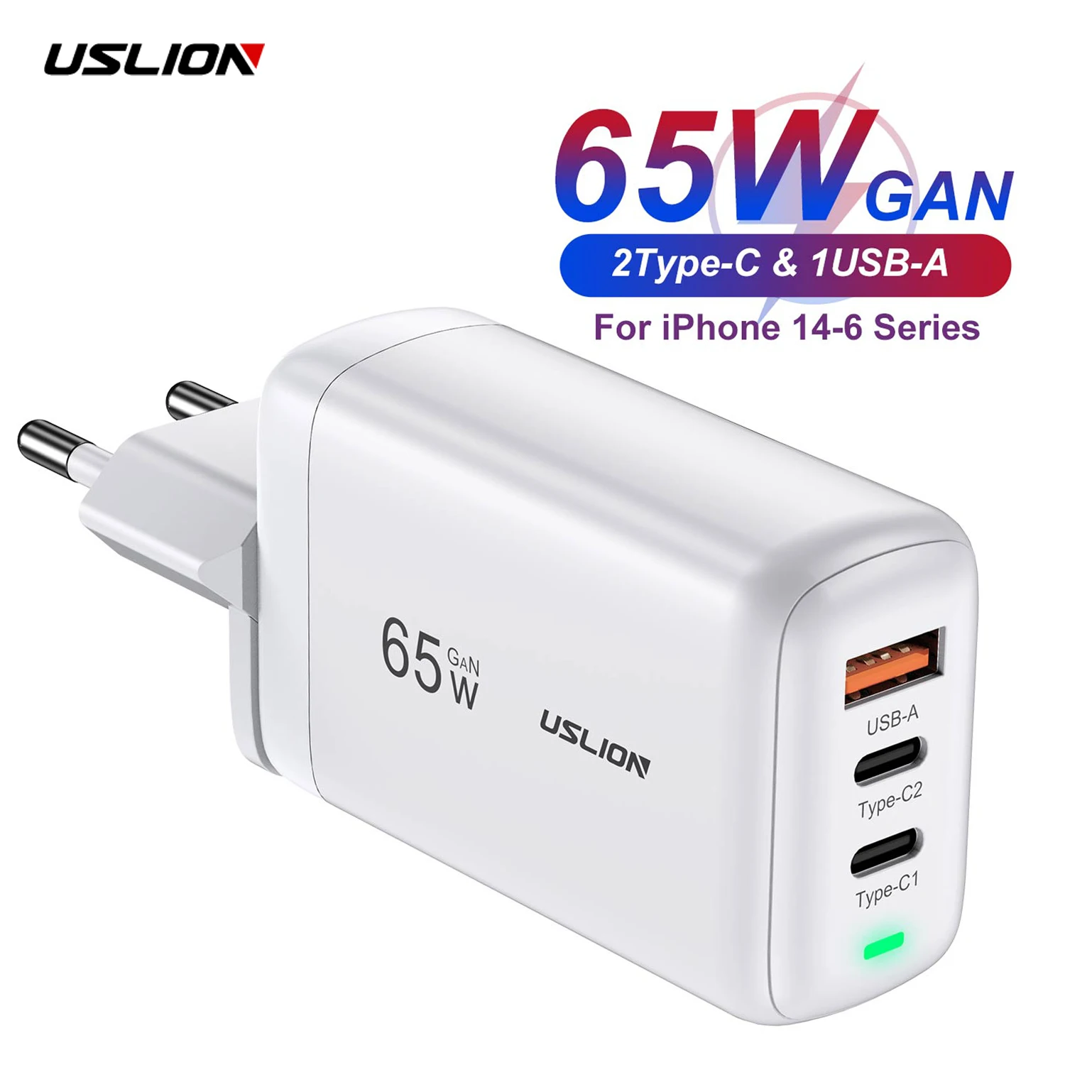 USLION 65W GaN USB Type C Charger for Laptop Macbook QC PD 3.0 Fast Charge Phone Adapter for Samsung iPhone 14 13 Pro POCO F4 X4
USLION 65W GaN USB Type C Charger for Laptop Macbook QC PD 3.0 Fast Charge Phone Adapter for Samsung iPhone 14 13 Pro POCO F4 X4