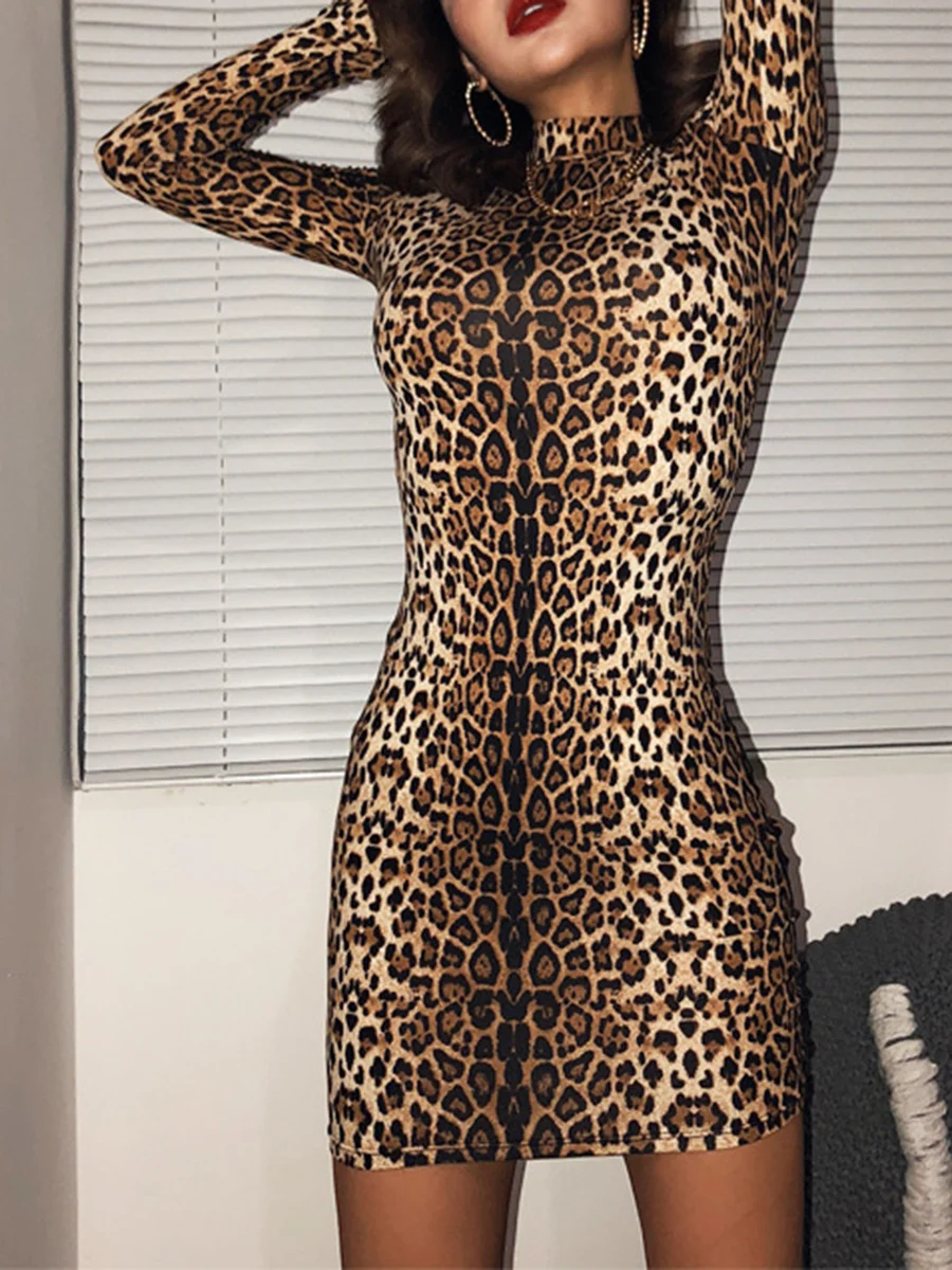 Sexy Women Mini Bodycon Dress Tiger Pattern Leopard Print Mock Neck Long Sleeve Dress Spring Autumn Party Club Dress Fashion
Sexy Women Mini Bodycon Dress Tiger Pattern Leopard Print Mock Neck Long Sleeve Dress Spring Autumn Party Club Dress Fashion