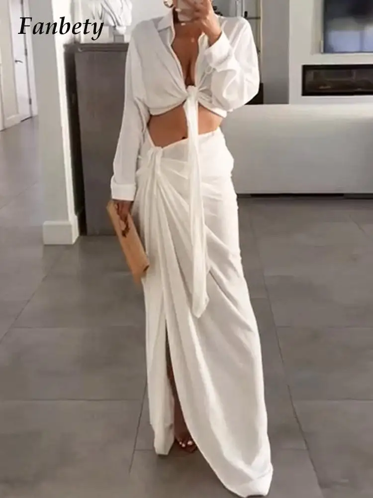 Женский простой пикантный укороченный топ с лацканами и завязками, Женский комплект из двух предметов, элегантная уличная одежда 2022 
Женский простой пикантный укороченный топ с лацканами и завязками, Женский комплект из двух предметов, элегантная уличная одежда 2022