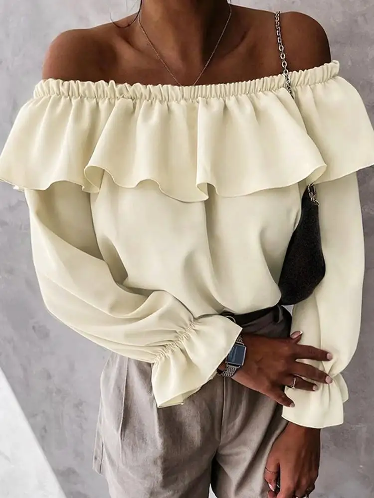 Women Elegant Solid Color Blouses Celmia Sexy Off Shoulder Tunic Lady Flare Sleeve Tops 2022 Summer Streetwear Pleated Blusas
Women Elegant Solid Color Blouses Celmia Sexy Off Shoulder Tunic Lady Flare Sleeve Tops 2022 Summer Streetwear Pleated Blusas
