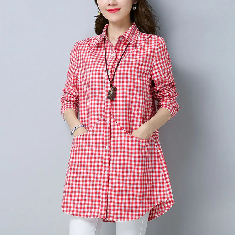Women Shirt Plaid Oversize Cotton Blouse Female Korean Fashion Long Sleeves Loose Basi Outerwear Casual Shirt A09
Women Shirt Plaid Oversize Cotton Blouse Female Korean Fashion Long Sleeves Loose Basi Outerwear Casual Shirt A09