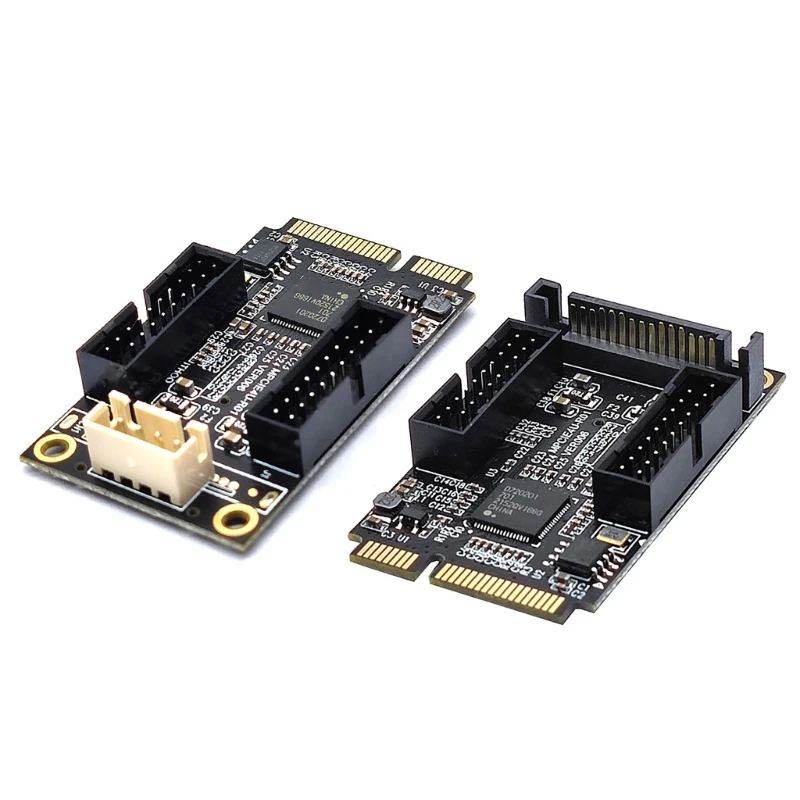 Mini PCIe to Dual 19-Pin Front Panel Extension Card Mini PCIE to USB3.0 Front PIN Head 19PIN Small 4-Pin/Sata Connector
Mini PCIe to Dual 19-Pin Front Panel Extension Card Mini PCIE to USB3.0 Front PIN Head 19PIN Small 4-Pin/Sata Connector