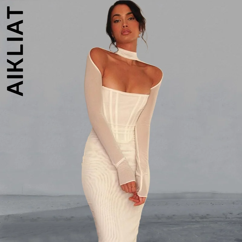 Aikliat Dress Fashion Women Strapless Long Sleeve Bodycon Midi Dress Korean Harajuku Dress Woman Vestidos Female
Aikliat Dress Fashion Women Strapless Long Sleeve Bodycon Midi Dress Korean Harajuku Dress Woman Vestidos Female