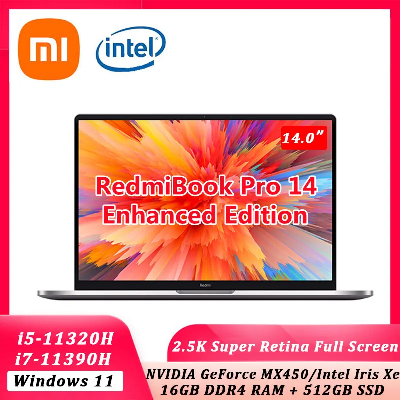 

New Xiaomi RedmiBook Laptop Pro 14 Enhanced Intel i7-11390H / i5-11320H 16GB RAM 512GB 2.5K Retain Screen Notebook Ultraslim