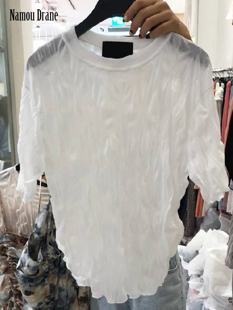 

Namou Drane Корейская версия 2022 летняя новая Повседневная рубашка универсальная свободная тонкая модная драпированная женская футболка с корот...