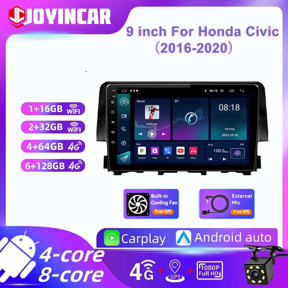 Для Honda Civic 10 2016-2020 Android 13 автомобильный радиоприемник стерео мультимедийный