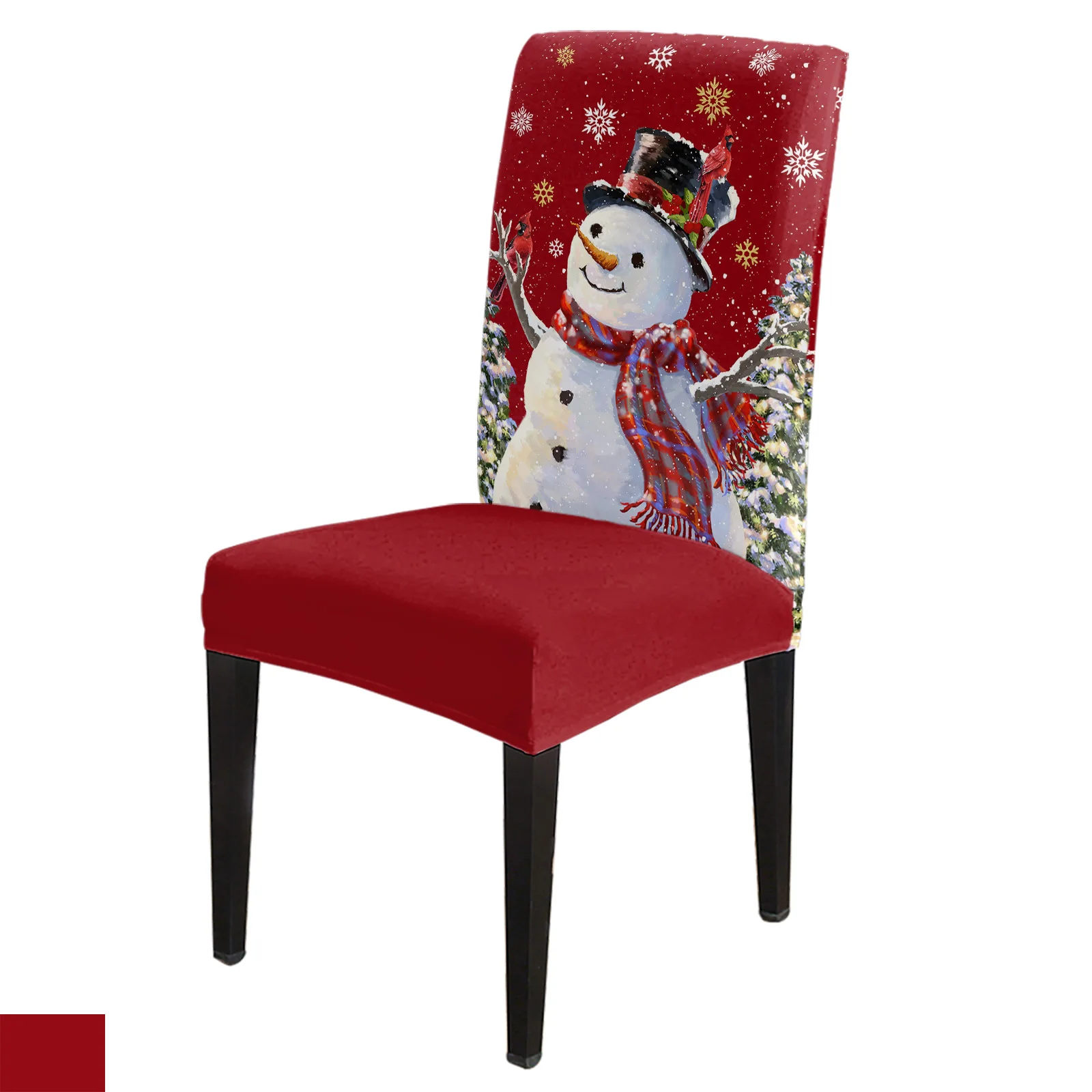 

Christmas Snowman Snowflake Chair Cover Set Kitchen Stretch Spandex Seat Slipcover Christmas Decor Dining Room Seat Cover