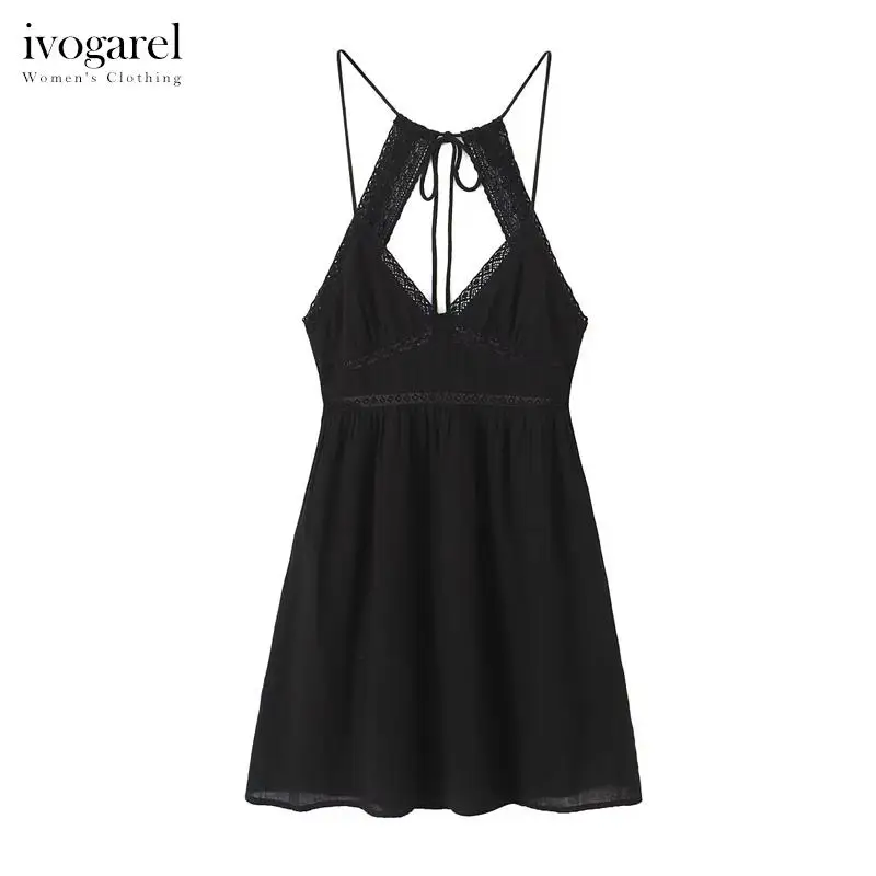 Ivogarel Black Short Lace Trim Dress Traf Women's Chic Backless Evening Mini Dress with Adjustable Halter Neck Open Back
Ivogarel Black Short Lace Trim Dress Traf Women's Chic Backless Evening Mini Dress with Adjustable Halter Neck Open Back