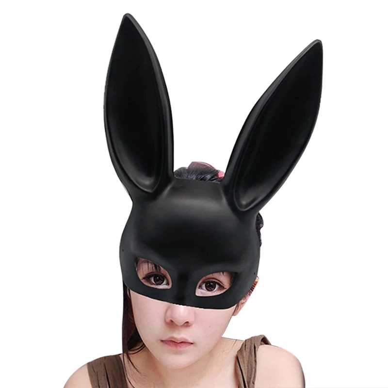 

New Rabbit Ears Half Mask Bright Matte Bunny Cosplay Party Masquerade Phops Halloween Bar Nightclub Accessories Black White