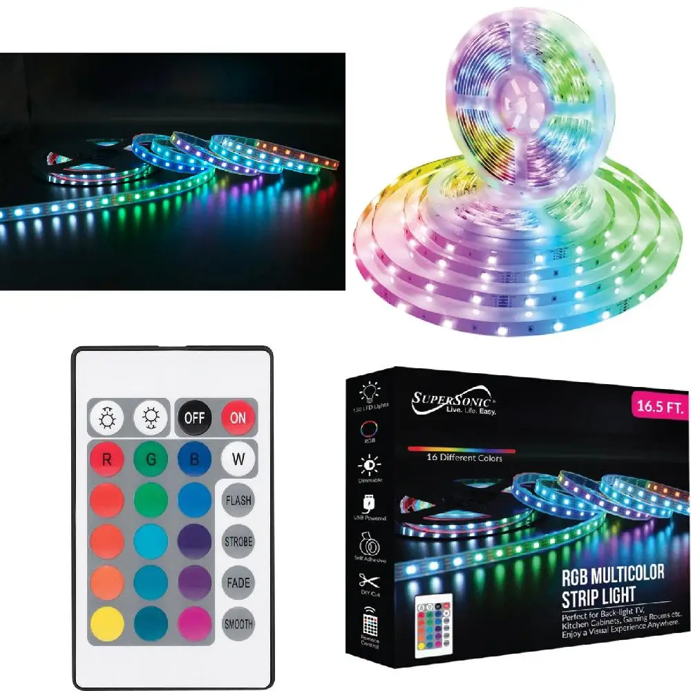 Amazingly Bright LED RGB 16.4-Feet Light Strip with Stunning, Vibrant Color and Remote Control
Amazingly Bright LED RGB 16.4-Feet Light Strip with Stunning, Vibrant Color and Remote Control