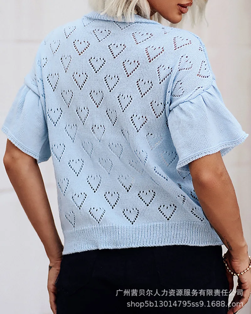 female casual summer & spring tops 2022 fashion women's new blue heart knitted ruffle top
female casual summer & spring tops 2022 fashion women's new blue heart knitted ruffle top