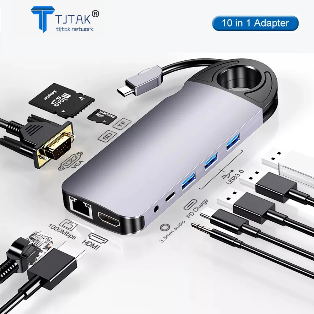 4K 60W Pdsb C Hub 10 em 1 USB Tipo C A USB 3.0 4K HDMI VGA PD 3.5mm Cubo Completo da Funcao Para MacBook/Pro/Ar iPad Pro USB C H
4K 60W Pdsb C Hub 10 em 1 USB Tipo C A USB 3.0 4K HDMI VGA PD 3.5mm Cubo Completo da Funcao Para MacBook/Pro/Ar iPad Pro USB C H