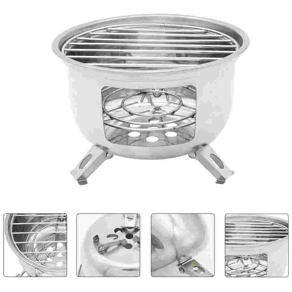 

Stove Camping Bbq Grill Barbecue Butane Burner Stainless Round Small Gas Charcoal Outdoor Backpacking Cooking Portable Smoker