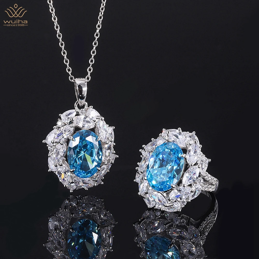 WUIHA Luxury 925 Sterling Silver 10*14MM Aquamarine Sapphire Faceted Gemstone Ring/Pendant/Necklace Anniversary Gift Jewelry Set
WUIHA Luxury 925 Sterling Silver 10*14MM Aquamarine Sapphire Faceted Gemstone Ring/Pendant/Necklace Anniversary Gift Jewelry Set