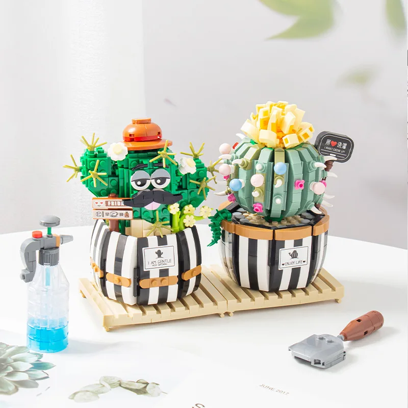 

Creative MOC Cactus Ball Potted Building Blocks Succulent Green Plants Decor Ornament Bonsai Flower Brick Toy for Girls Gift