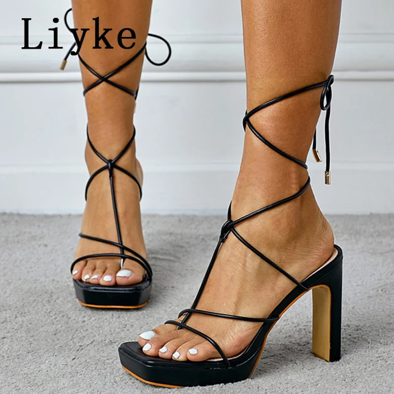 Liyke Fashion Narrow Band Platform Sandals Women Black Chunky High Heels Open Toe Ankle Lace-Up Female Shoes Casual Sandalias
Liyke Fashion Narrow Band Platform Sandals Women Black Chunky High Heels Open Toe Ankle Lace-Up Female Shoes Casual Sandalias