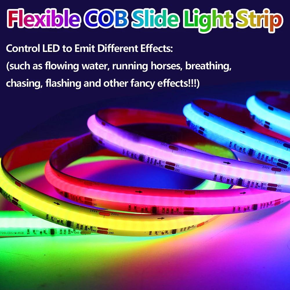 DC24V LED Slide Light Strip COB RGBIC Dream Color 480leds/M High Density and Brightness 10mm Flexible Light Self-adhesive RA90
DC24V LED Slide Light Strip COB RGBIC Dream Color 480leds/M High Density and Brightness 10mm Flexible Light Self-adhesive RA90