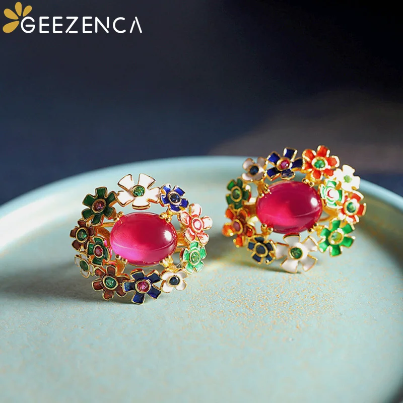 GEEZENCA Red Corundum Enamel Flowers S925 Silver Women's Earrings Vintage Luxury Bohemia High Quality Earrings 2022 New Gift
GEEZENCA Red Corundum Enamel Flowers S925 Silver Women's Earrings Vintage Luxury Bohemia High Quality Earrings 2022 New Gift