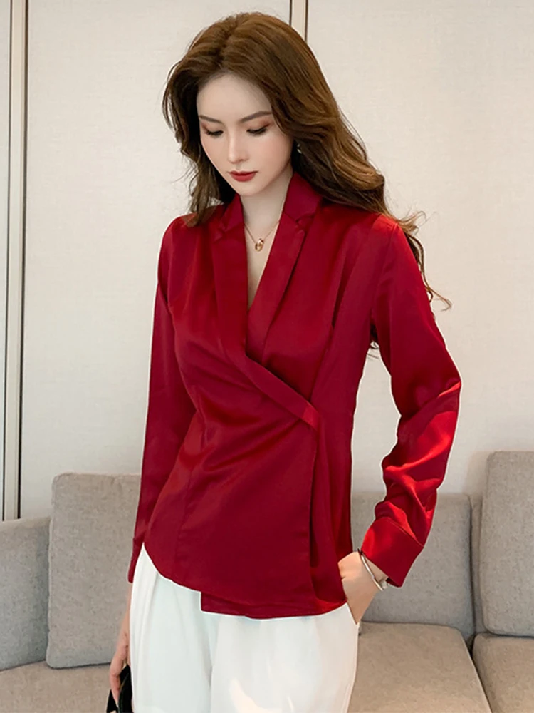 Женская атласная блузка с отложным воротником, модная Простая Офисная деловая рубашка винного и белого цвета, Новинка осени 2022
Женская атласная блузка с отложным воротником, модная Простая Офисная деловая рубашка винного и белого цвета, Новинка осени 2022