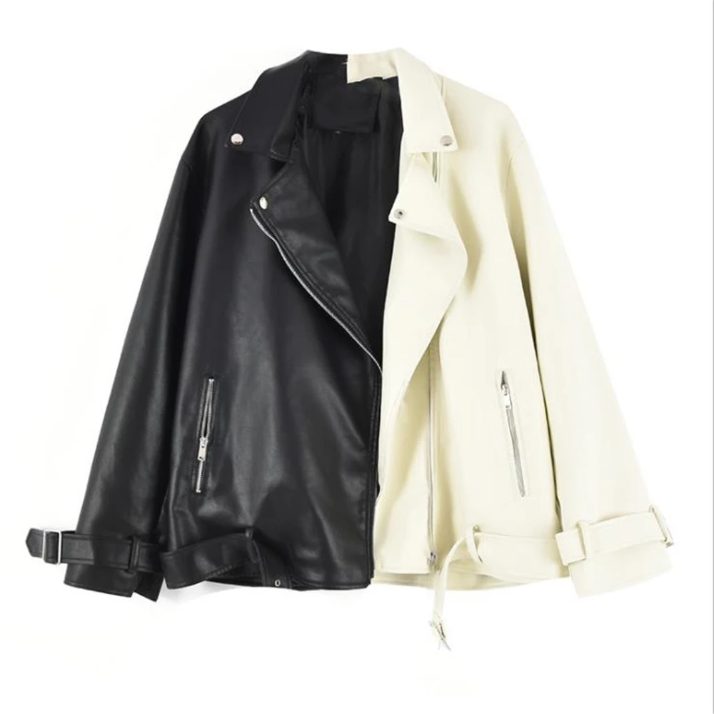 Lapel Splicing PU Leather Jacket for Women Faux Soft Leather Coat Casual Loose Outwear with Belt Spring and Autumn
Lapel Splicing PU Leather Jacket for Women Faux Soft Leather Coat Casual Loose Outwear with Belt Spring and Autumn
