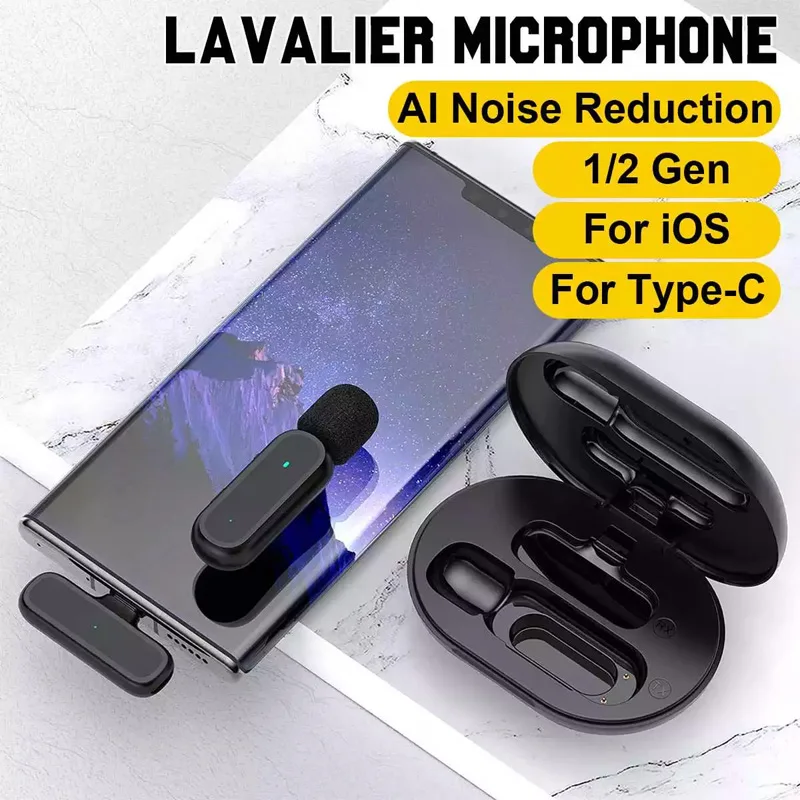 Wireless Lavalier Microphone With Charging Box Mini Mics Design Noise Reduction Video Record Lapel Microphone For Iphone Android
Wireless Lavalier Microphone With Charging Box Mini Mics Design Noise Reduction Video Record Lapel Microphone For Iphone Android