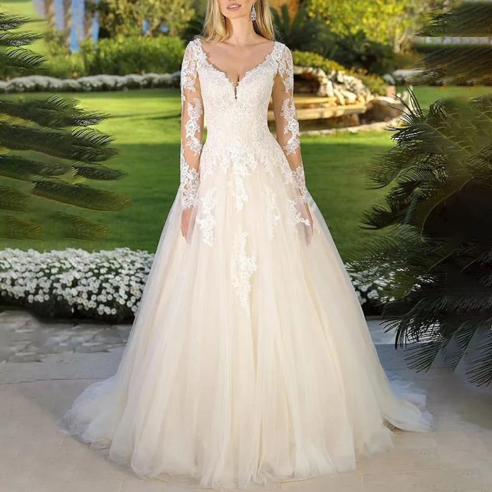 Women's Wedding dress long sleeve Lace beading princess Princess Wedding Dress plus size bride dress robe de mariee
Women's Wedding dress long sleeve Lace beading princess Princess Wedding Dress plus size bride dress robe de mariee