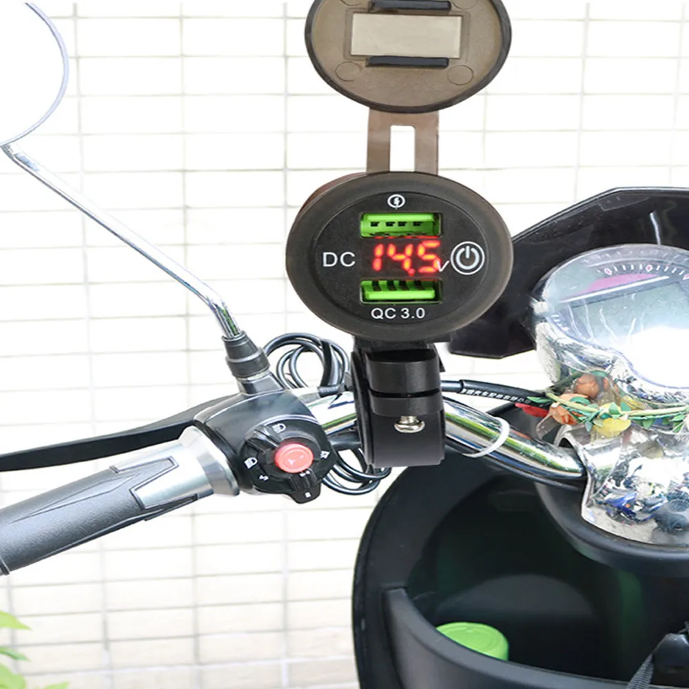 QC3.0 Dual USB Motorcycle Charger With LED Digital Voltmeter Touch Switch Motorbike Power Supply Socket Adapter Mirror Handlebar
QC3.0 Dual USB Motorcycle Charger With LED Digital Voltmeter Touch Switch Motorbike Power Supply Socket Adapter Mirror Handlebar