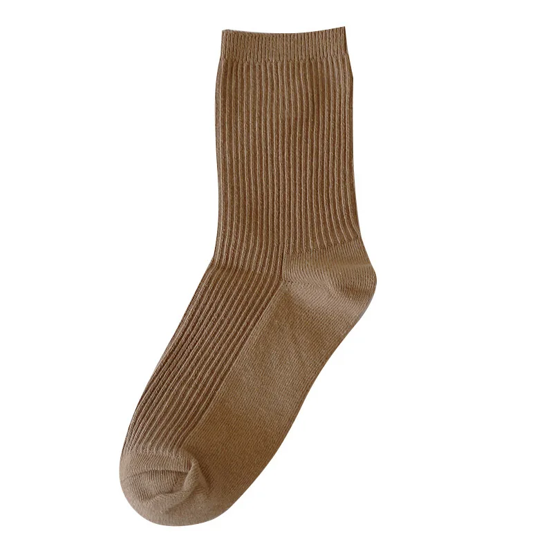

Осенне-зимние женские носки-трубы кофейного цвета с вертикальными полосками, со складками, носки, кофейного цвета, простые коричневые универсальные нейтральные носки