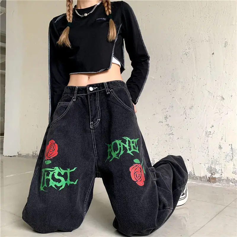 Fried pants fall female ins harajuku street retro rose printed jeans men's and women's leisure trousers
Fried pants fall female ins harajuku street retro rose printed jeans men's and women's leisure trousers