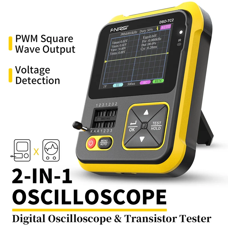 2 In 1 Digital Oscilloscope 200kHz Bandwidth Transistor Tester Testing Tool PWM Square Waves Output 2.4In Display
2 In 1 Digital Oscilloscope 200kHz Bandwidth Transistor Tester Testing Tool PWM Square Waves Output 2.4In Display