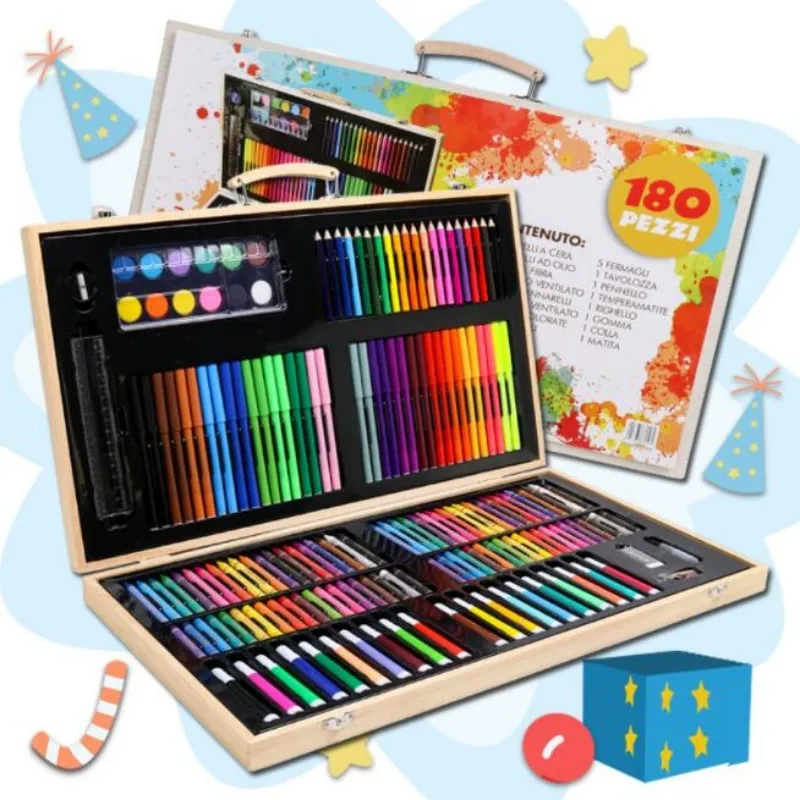 

180pcs Children's Painting Pencils Wooden Box Set Watercolor Crayon Art Set Primary School Watercolor Supplies