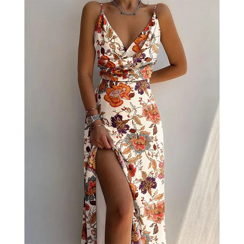 Retro Bright Print Dress Is Slim and Slim Deep V All-match Split Suspender Elegant Dress Women 2022 Summer New
Retro Bright Print Dress Is Slim and Slim Deep V All-match Split Suspender Elegant Dress Women 2022 Summer New