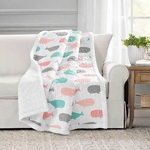 

Decor Whale Throw | Ocean Animal Print Fuzzy Reversible Sherpa - 60\u201D x 50\u201D, Navy