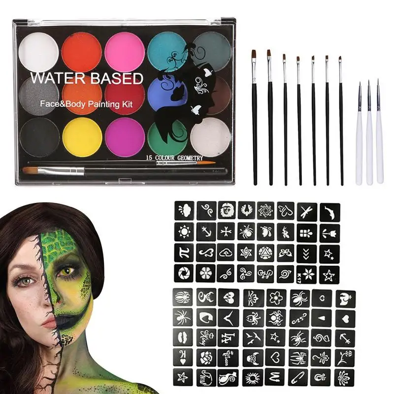 15 Colors Face Painting Kit Body Makeup Water Based Paint Oil With Brush Stencils For Christmas Halloween Fancy Carnival Party
15 Colors Face Painting Kit Body Makeup Water Based Paint Oil With Brush Stencils For Christmas Halloween Fancy Carnival Party
