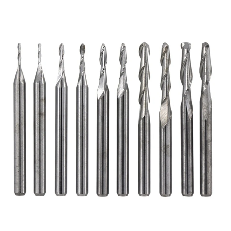 10Pc Wood Working Set Diameter 1mm - 3.175mm Carbide Ball Nose End Mill CNC Engraving Router Bits Milling Cutter
10Pc Wood Working Set Diameter 1mm - 3.175mm Carbide Ball Nose End Mill CNC Engraving Router Bits Milling Cutter