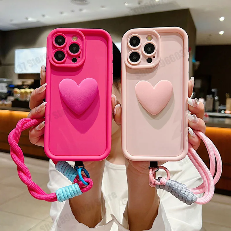 Силиконовый чехол для Xiaomi Mi Poco M3 F3 Pocox3 с милым любовным сердцем и ремешком Женский