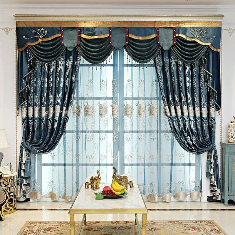 High Quality Blue Beige Royal Curtain Embroidered Sheer Floral Pattern Room Darkening Grommet Curtains For Living Room Bedroom
High Quality Blue Beige Royal Curtain Embroidered Sheer Floral Pattern Room Darkening Grommet Curtains For Living Room Bedroom