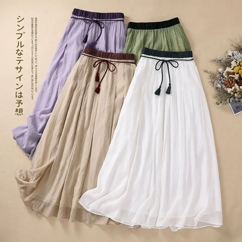 Cotton Linen Women Skirts A-LINE Slim Elastic Waist Loose Women's Long Skirt 2023 Summer New Fashion Temperament White Skirt
Cotton Linen Women Skirts A-LINE Slim Elastic Waist Loose Women's Long Skirt 2023 Summer New Fashion Temperament White Skirt