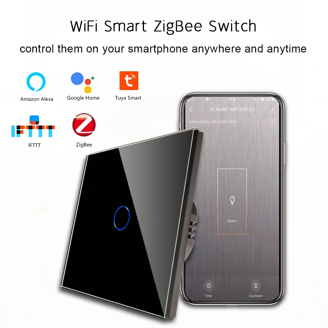 Zigbee Wall Light Switch Touch Screen Switch 1/2/3Gang Smart Life Google Alexa No Neutral Wire Tuya App Control
Zigbee Wall Light Switch Touch Screen Switch 1/2/3Gang Smart Life Google Alexa No Neutral Wire Tuya App Control