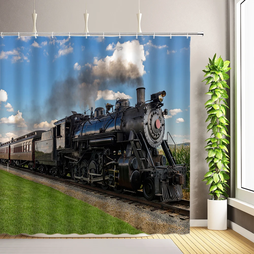 Retro Steam Train Shower Curtains Vintage Locomotive Natural Scenery Bath Curtain Polyester Fabric Bathroom Decor with Hooks 
Retro Steam Train Shower Curtains Vintage Locomotive Natural Scenery Bath Curtain Polyester Fabric Bathroom Decor with Hooks