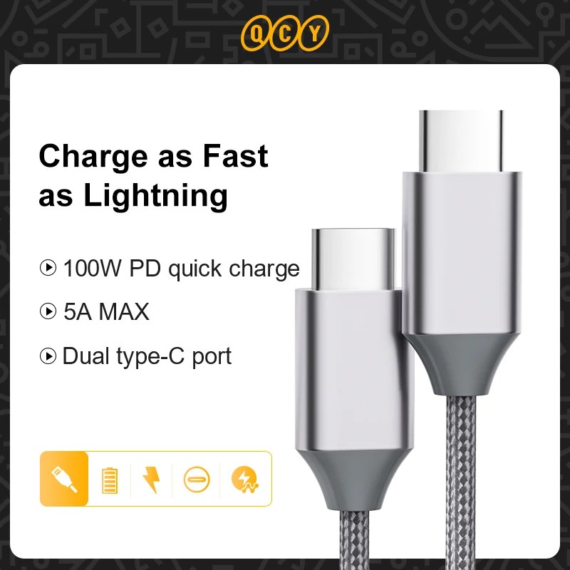 QCY 100W PD Fast Charging Cable 5A USB Type C to Type C Cable For Xiaomi Huawei For iPad Pro Switch Quick Charge Cable 1.2m
QCY 100W PD Fast Charging Cable 5A USB Type C to Type C Cable For Xiaomi Huawei For iPad Pro Switch Quick Charge Cable 1.2m