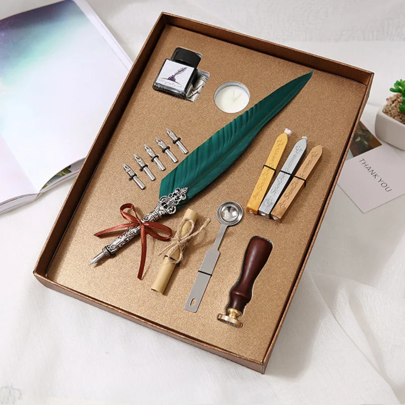 Feather Dip Pen And Ink Set New Seal Fire Paint Wax Fire Paint Spoon Sets Personality Feather Fountain Pen Gift Writing Supplies
Feather Dip Pen And Ink Set New Seal Fire Paint Wax Fire Paint Spoon Sets Personality Feather Fountain Pen Gift Writing Supplies