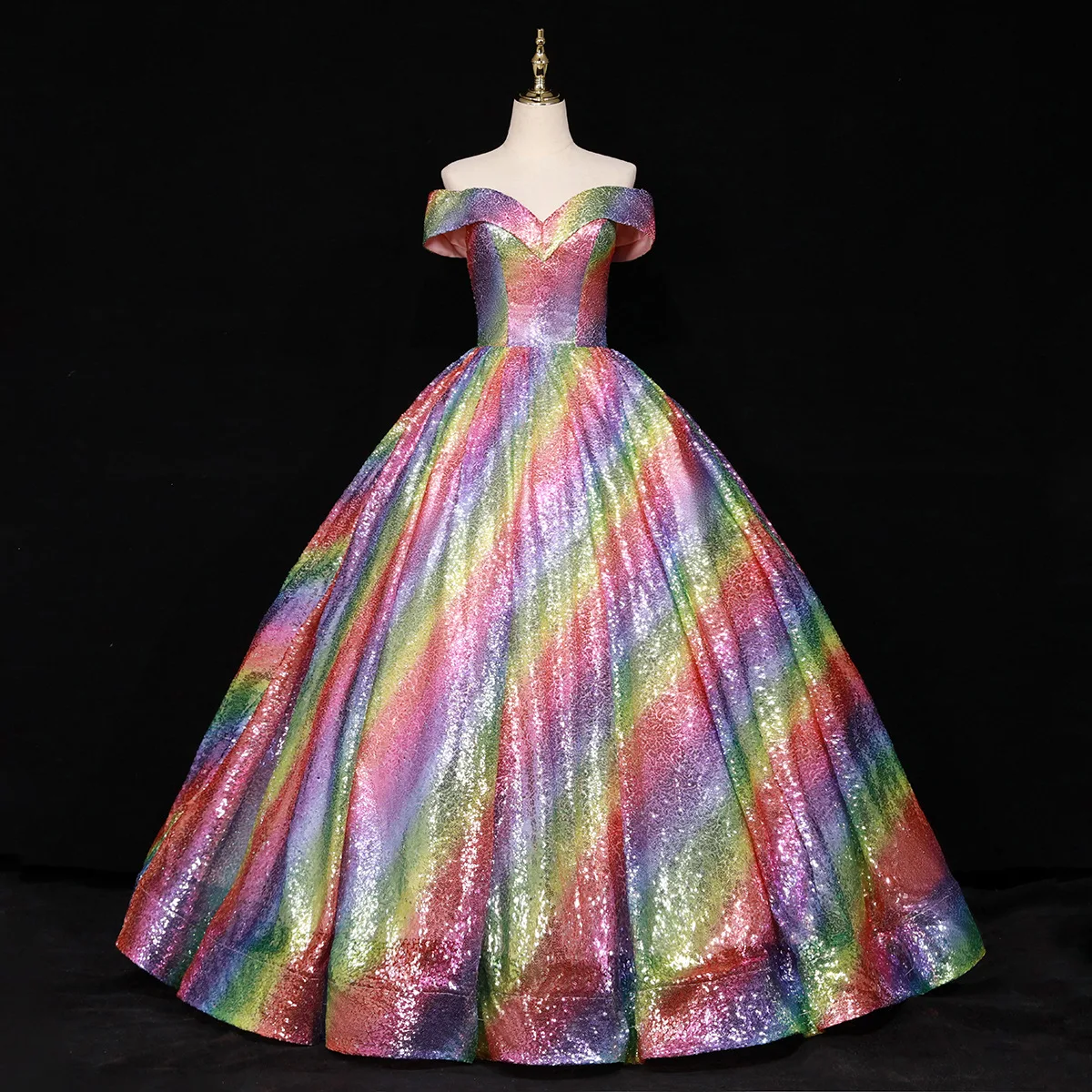 Изысканное платье Quinceanera цвета радуги с блестками и открытыми плечами вечернее