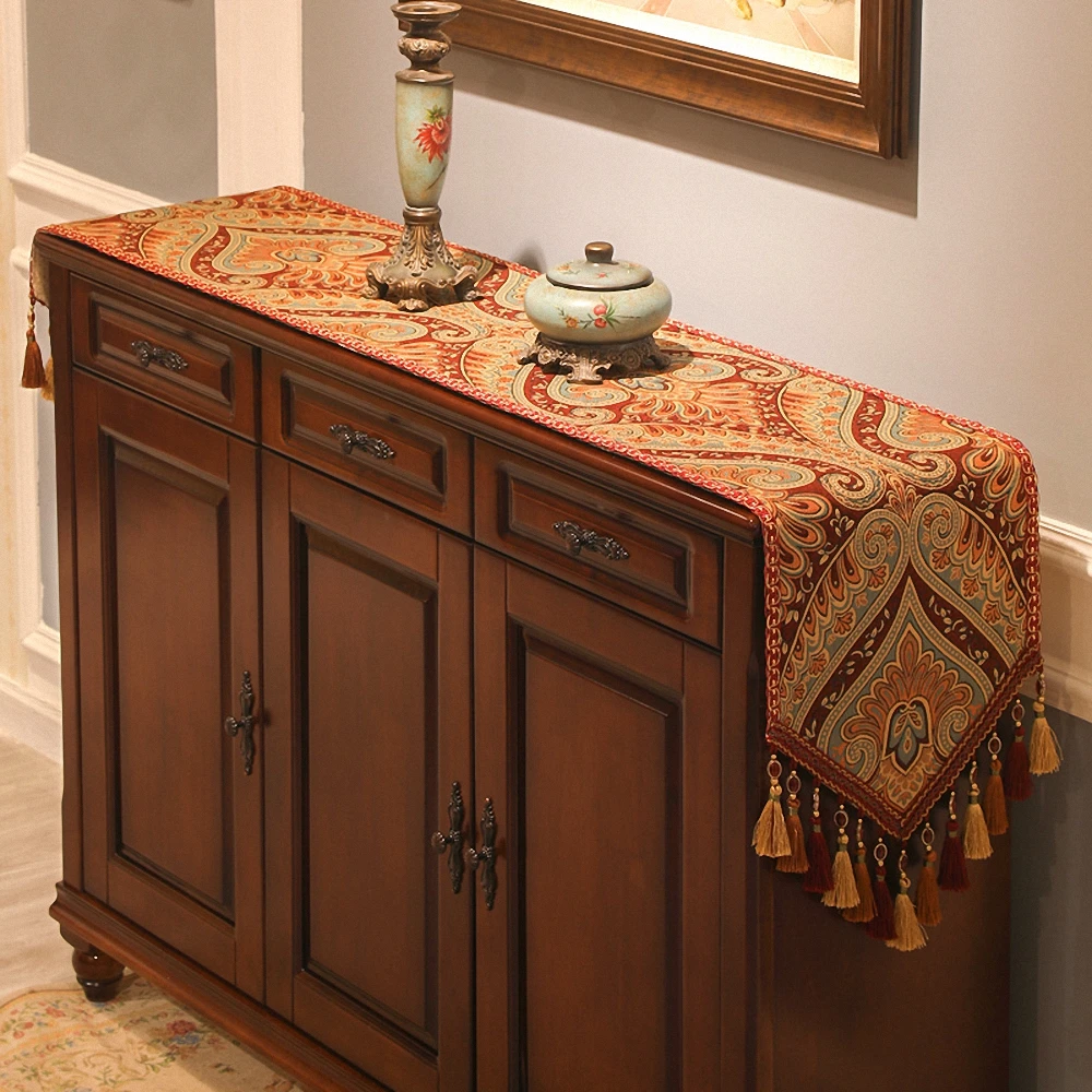 High Density Embroidered Jacquard Tablecloth European Luxury Tassel Table Runner Non-slip Fabric Bottom Table Cover Table Flag 3
High Density Embroidered Jacquard Tablecloth European Luxury Tassel Table Runner Non-slip Fabric Bottom Table Cover Table Flag 3